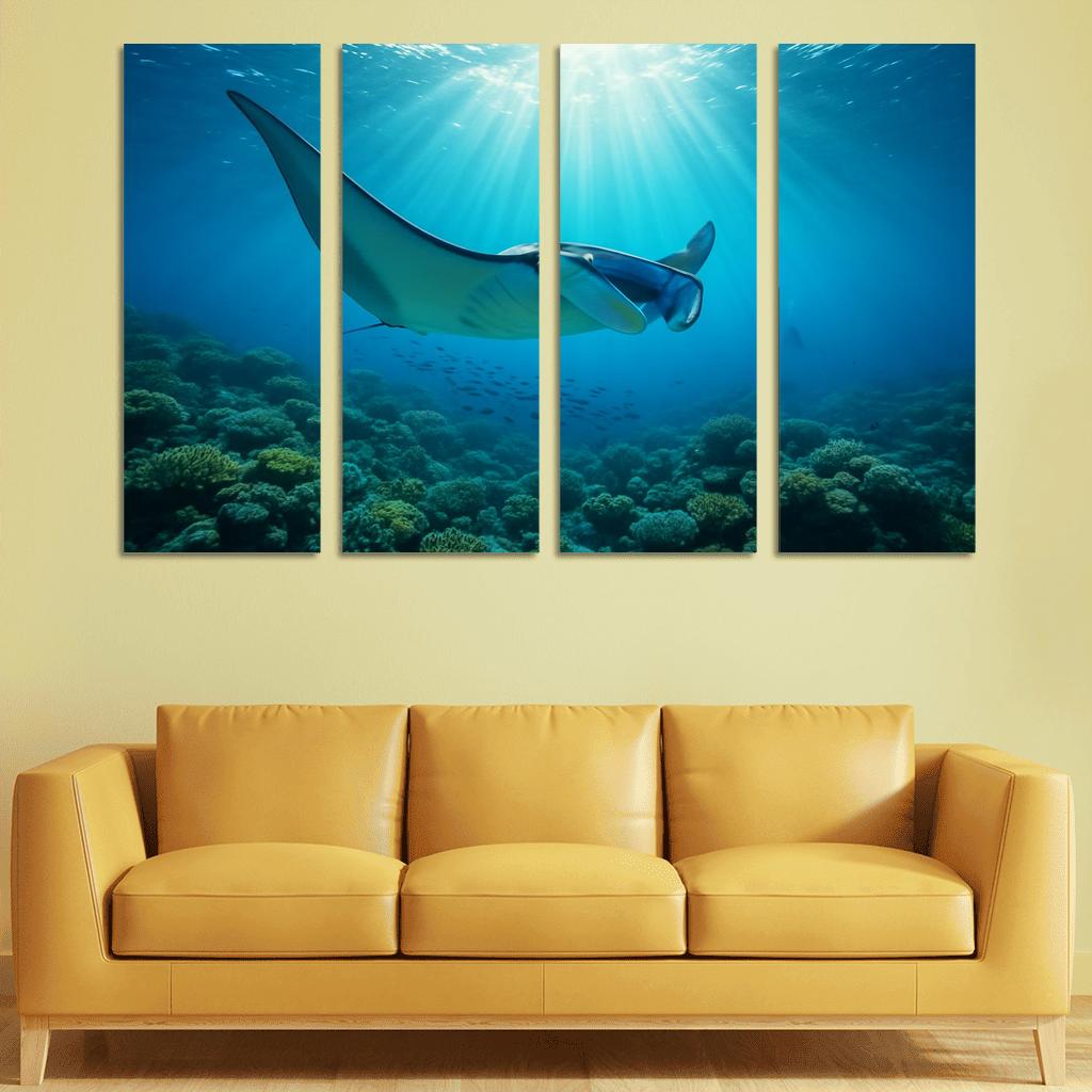 Blue Finned Manta Ray Over Coral Gardens wall art
