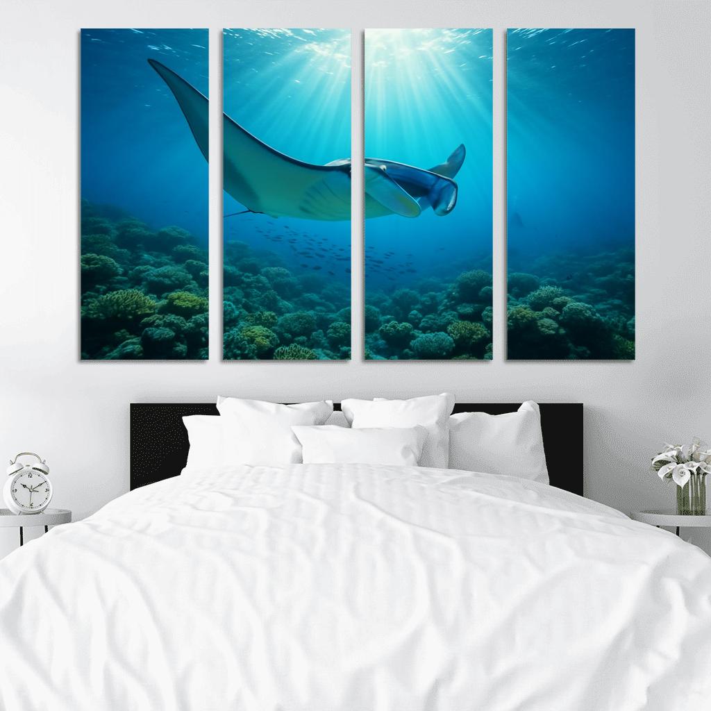 Blue Finned Manta Ray Over Coral Gardens wall art