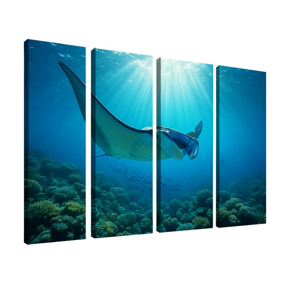 Blue Finned Manta Ray Over Coral Gardens wall art