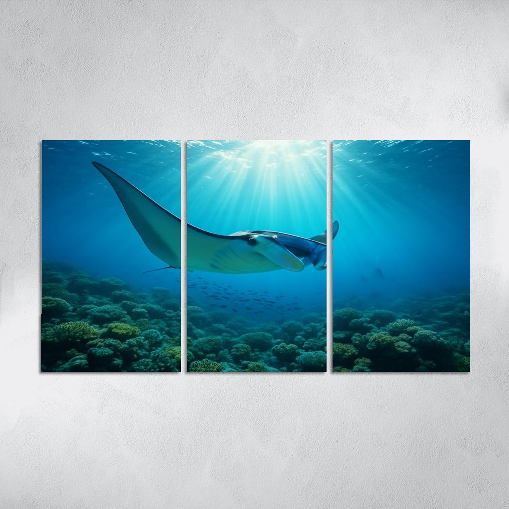 Blue Finned Manta Ray Over Coral Gardens wall art