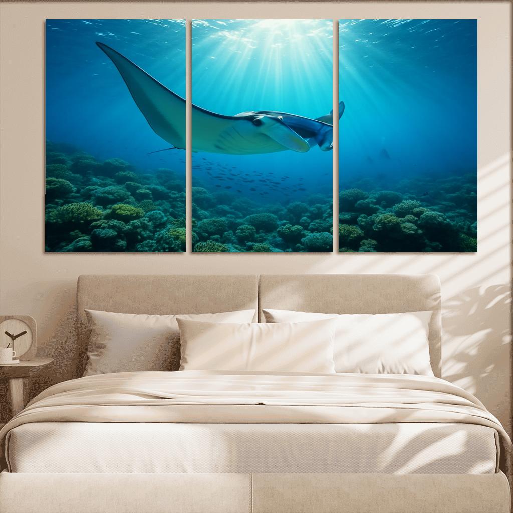 Blue Finned Manta Ray Over Coral Gardens wall art