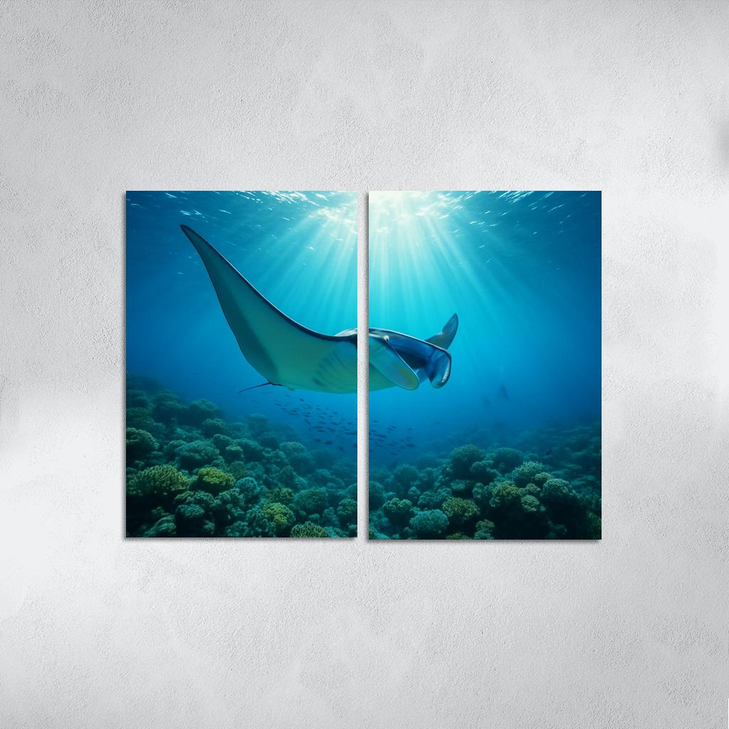 Blue Finned Manta Ray Over Coral Gardens wall art