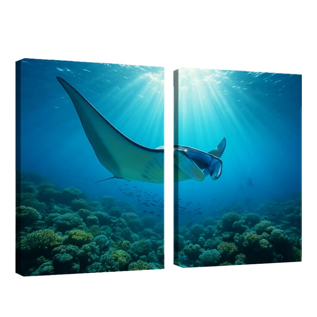 Blue Finned Manta Ray Over Coral Gardens wall art