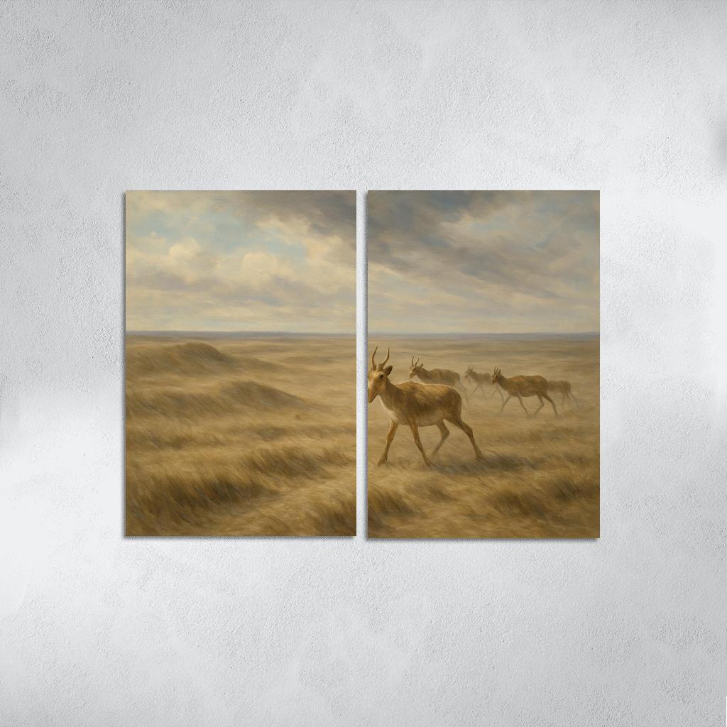 Elusive Saiga Antelope On Windswept Steppe wall decor