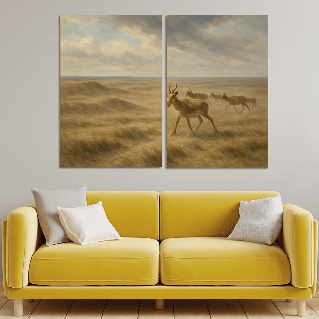 Elusive Saiga Antelope On Windswept Steppe wall decor