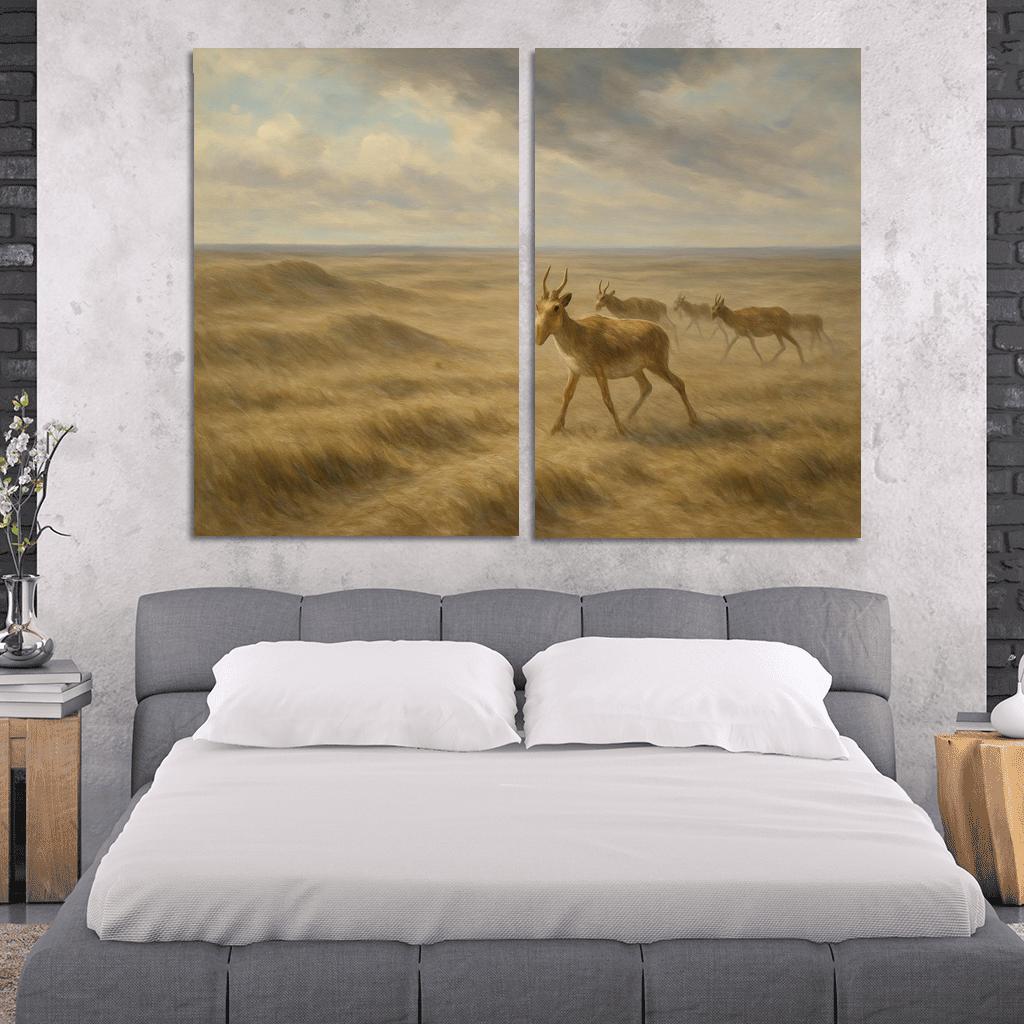 Elusive Saiga Antelope On Windswept Steppe wall decor