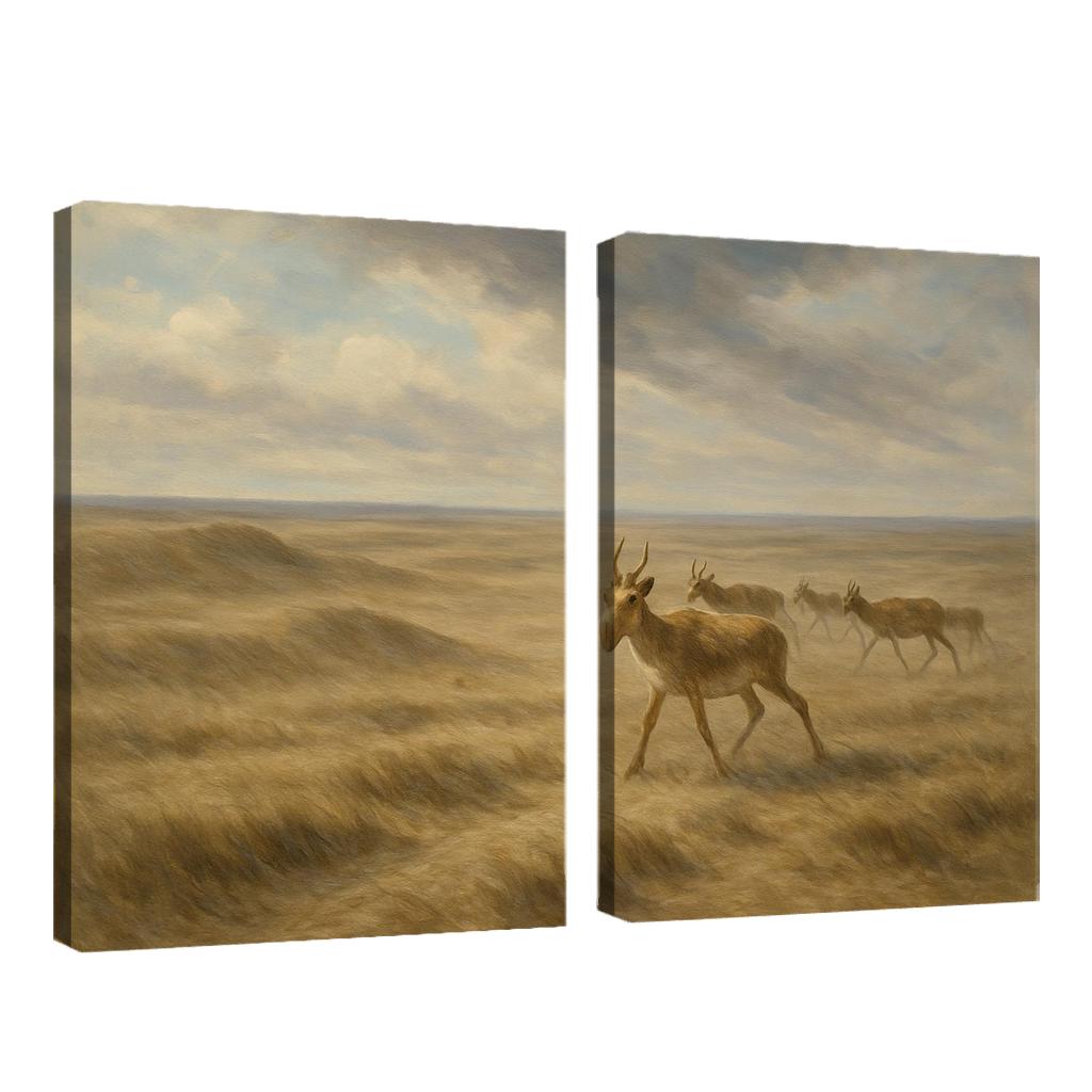 Elusive Saiga Antelope On Windswept Steppe wall decor