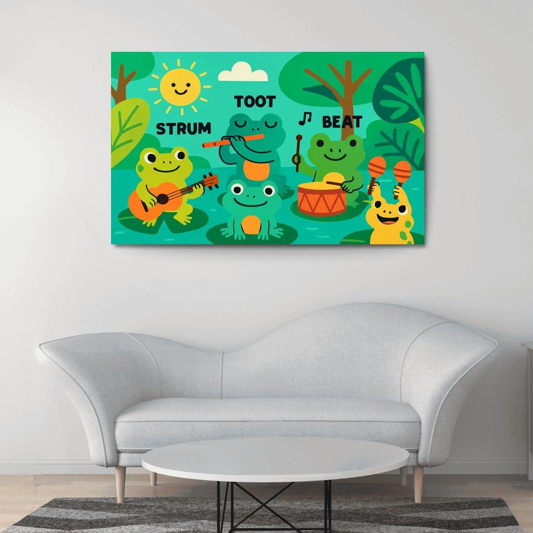 Rainforest Rhythm Frogs framed paintings