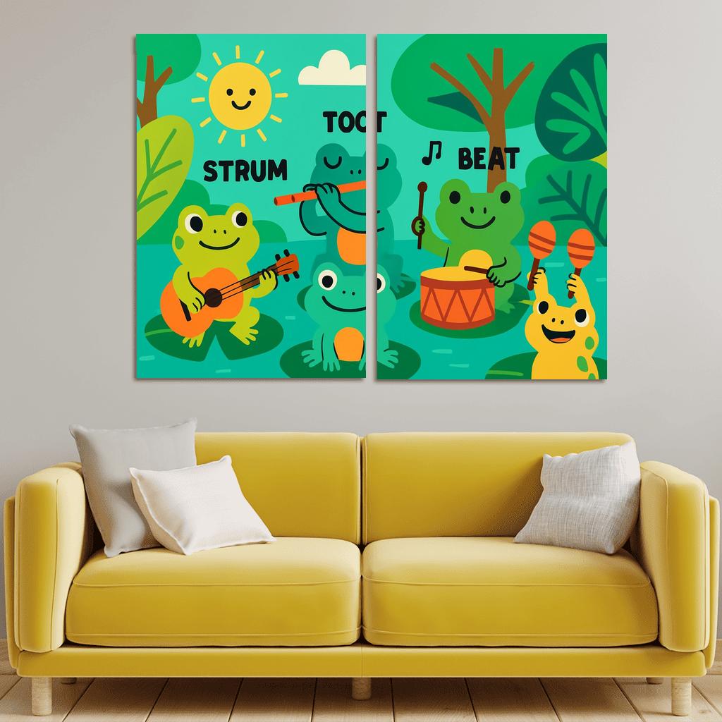 Rainforest Rhythm Frogs framed paintings