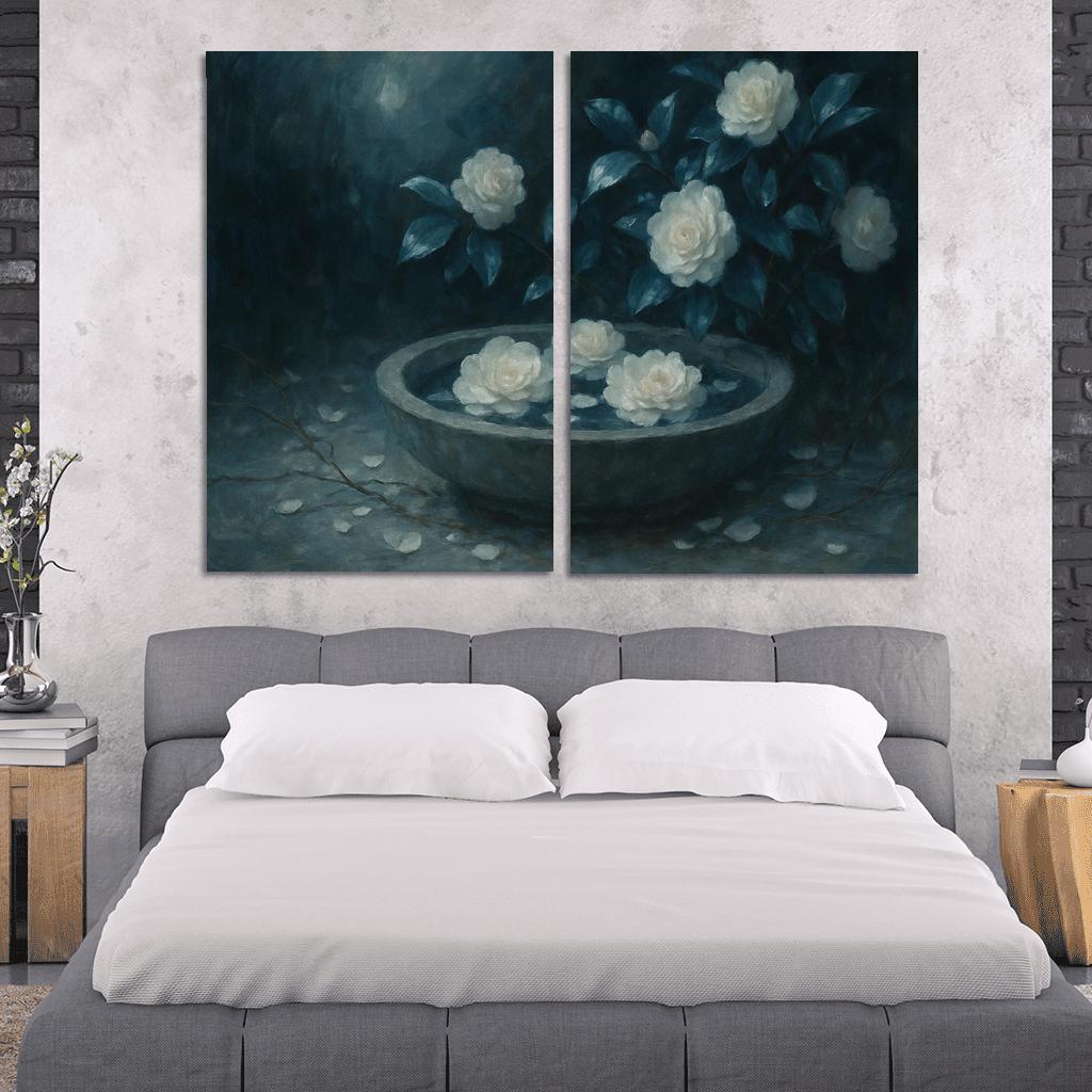 Moonlit Camellia Tableau custom paintings frame