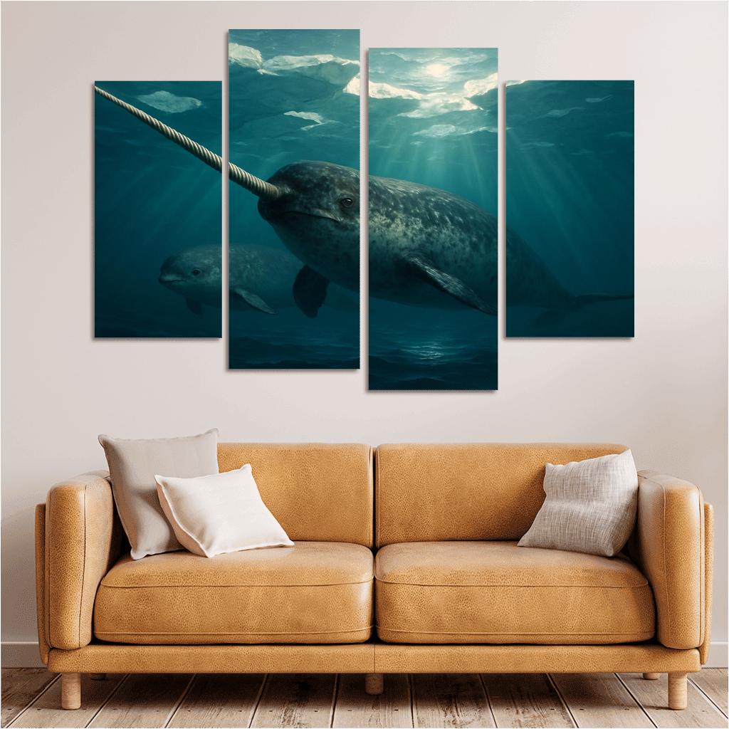 Narwhal Arctic Unicorn Of The Sea multi-panel paintings