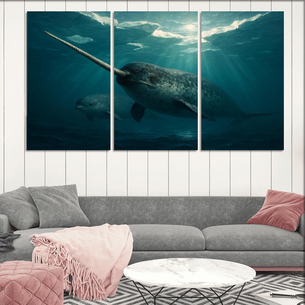 Narwhal Arctic Unicorn Of The Sea multi-panel paintings