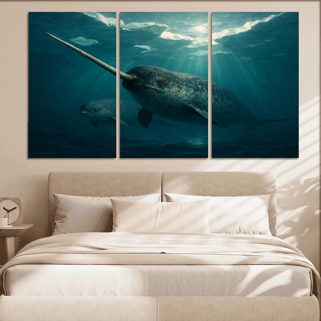 Narwhal Arctic Unicorn Of The Sea multi-panel paintings