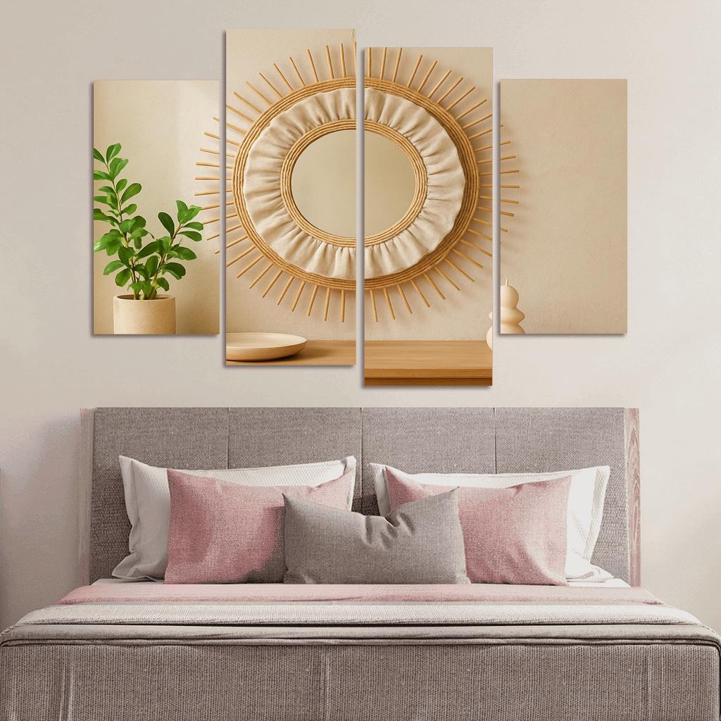 Linen And Rattan Sunburst Mirror modern paintings frame