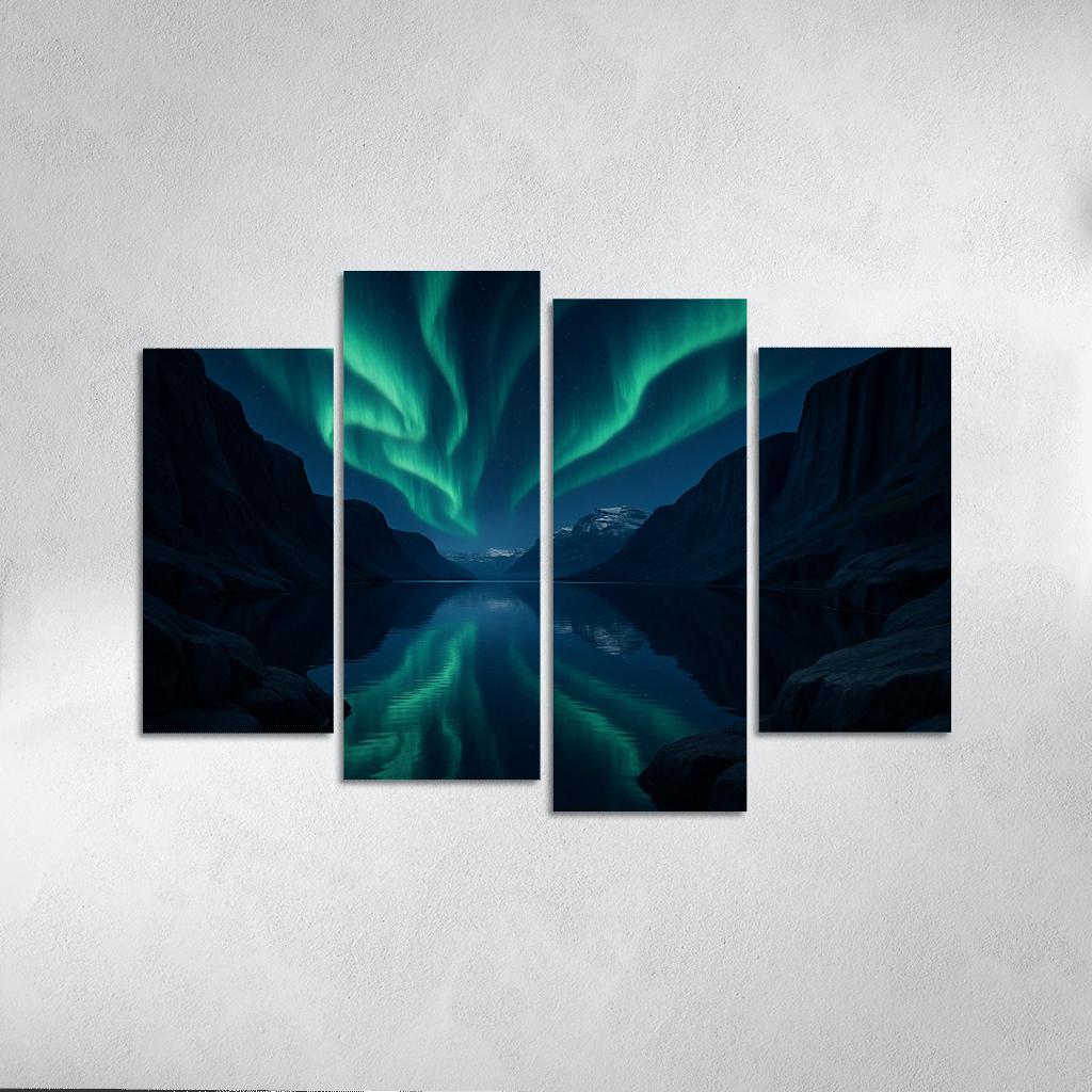 Auroral Ridge Over Glassy Fjord multi-panel paintings
