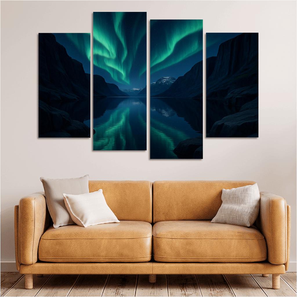 Auroral Ridge Over Glassy Fjord multi-panel paintings
