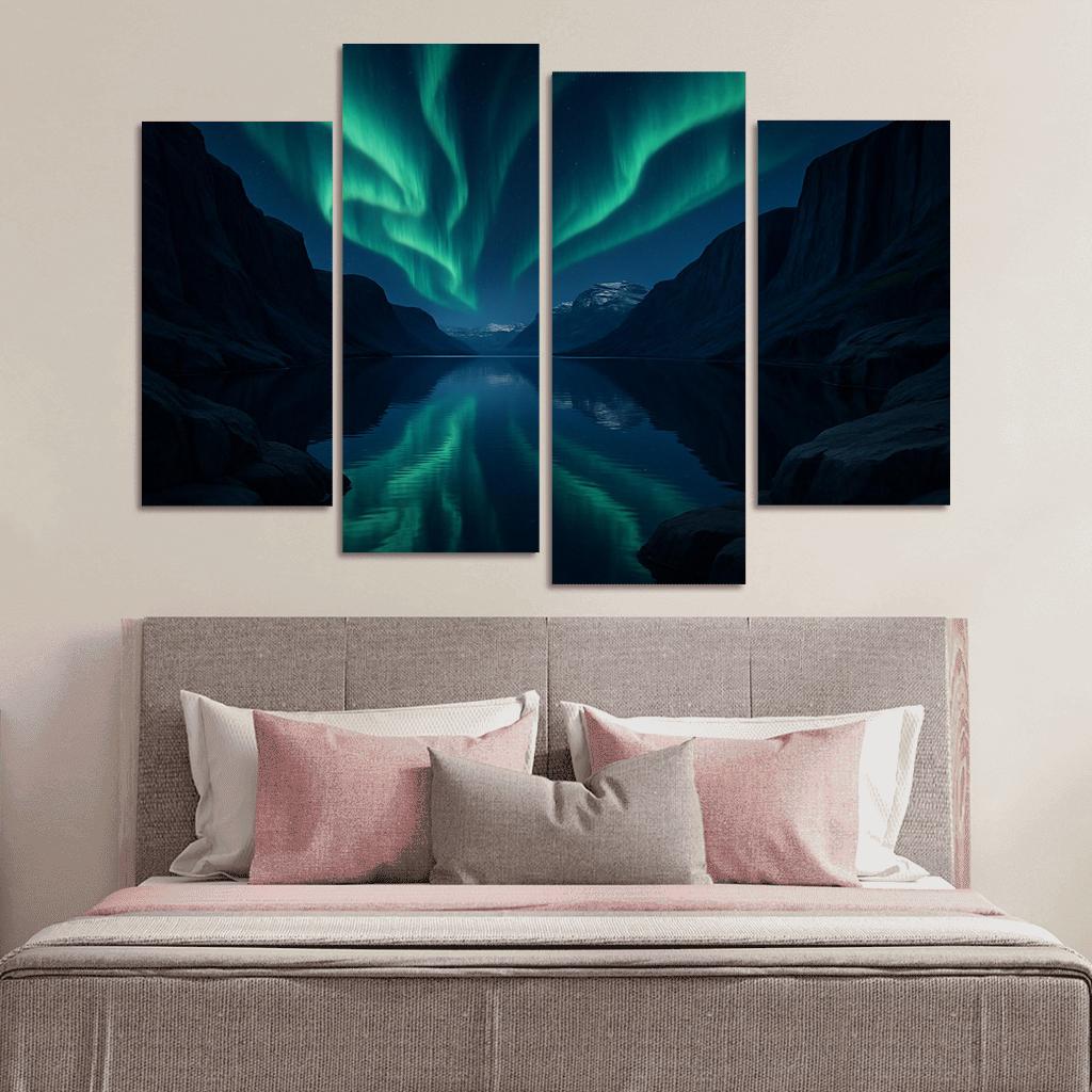 Auroral Ridge Over Glassy Fjord multi-panel paintings