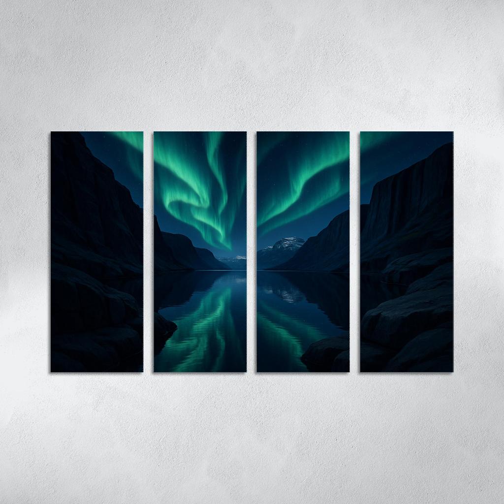 Auroral Ridge Over Glassy Fjord multi-panel paintings