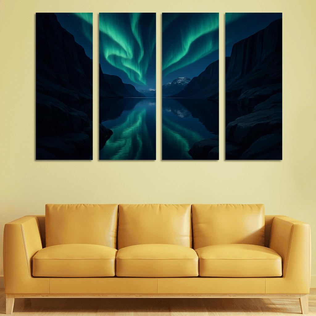 Auroral Ridge Over Glassy Fjord multi-panel paintings