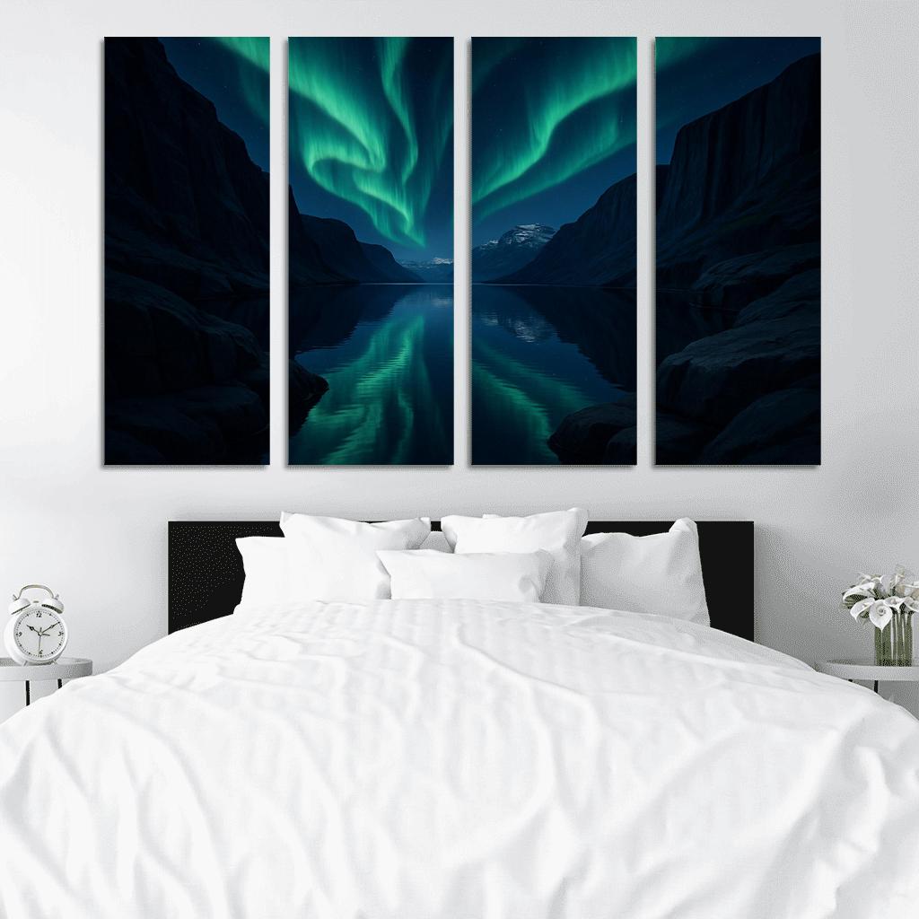 Auroral Ridge Over Glassy Fjord multi-panel paintings