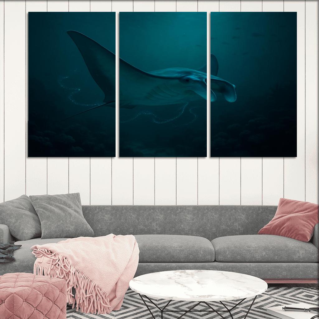 Bioluminescent Manta Ray Ballet oil paintings frame