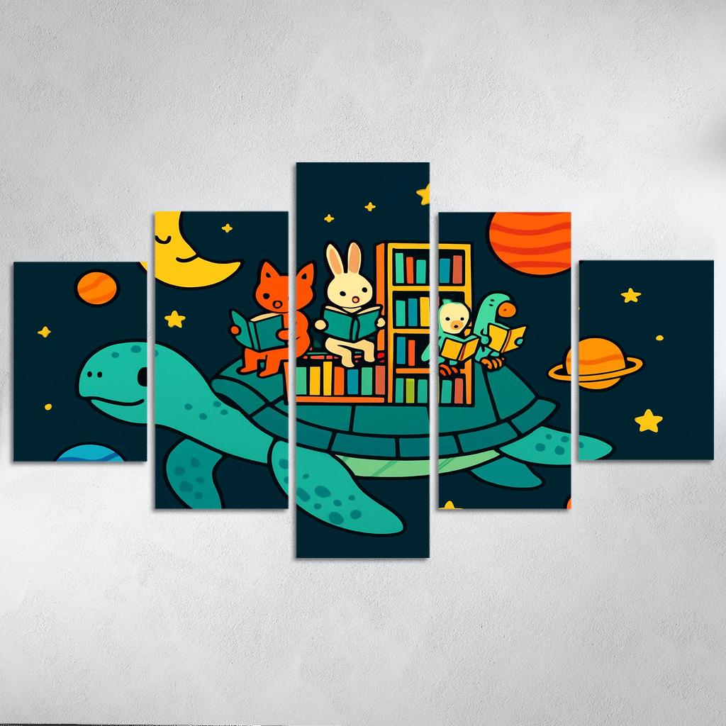 Galaxy Library On The Back Of A Turtle multi-panel paintings