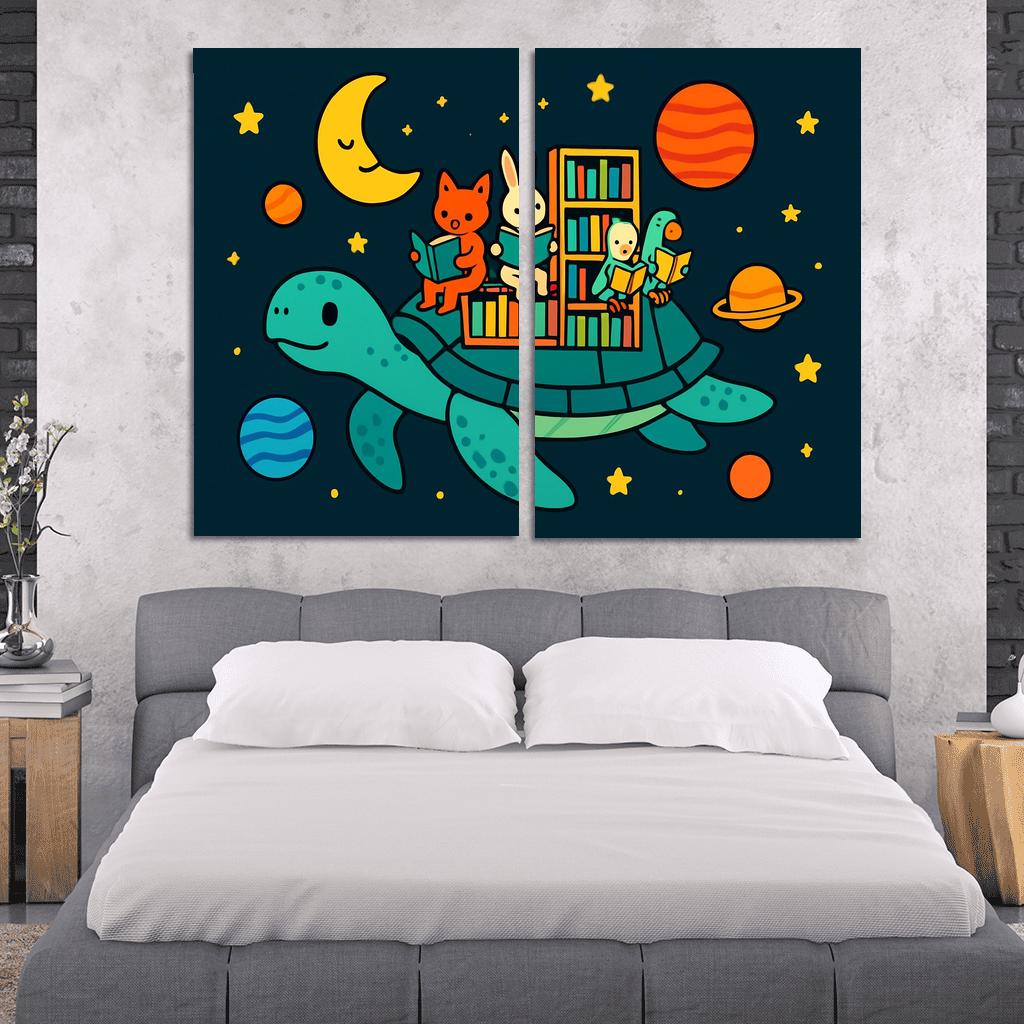 Galaxy Library On The Back Of A Turtle multi-panel paintings