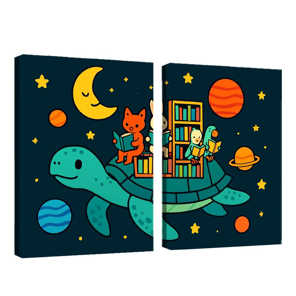 Galaxy Library On The Back Of A Turtle multi-panel paintings