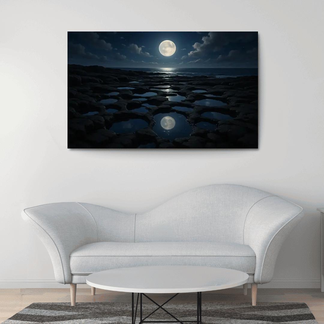 Celestial Reflections Over Obsidian Tidal Pools multi-panel paintings