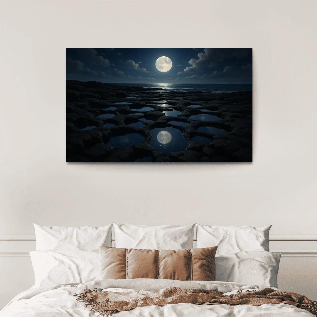 Celestial Reflections Over Obsidian Tidal Pools multi-panel paintings