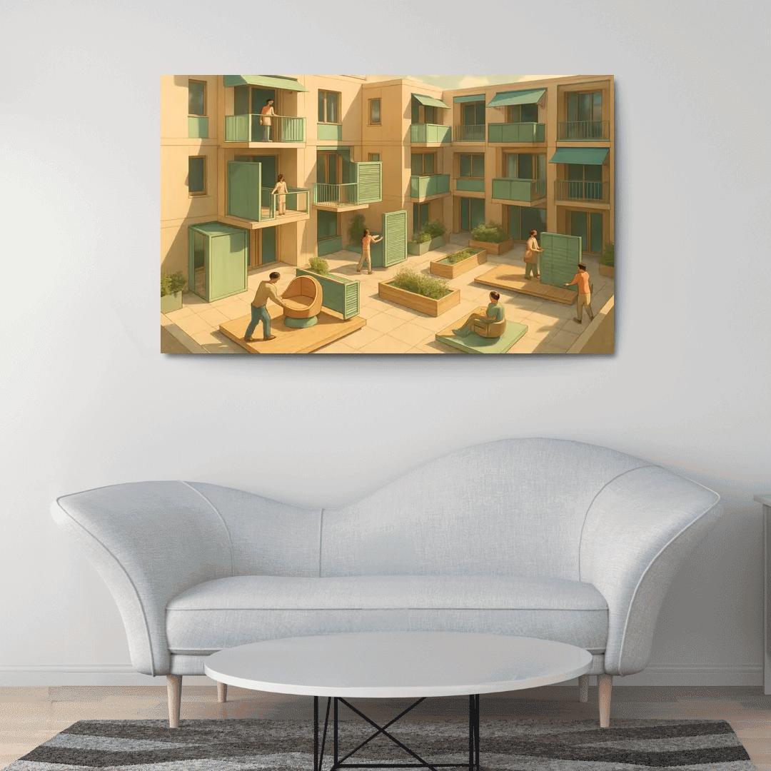 Kinetic Courtyard Living oil paintings frame