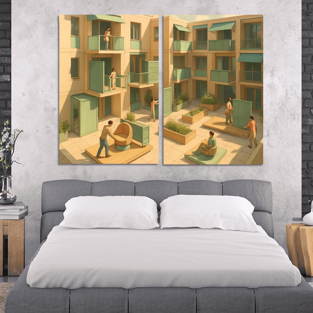 Kinetic Courtyard Living oil paintings frame