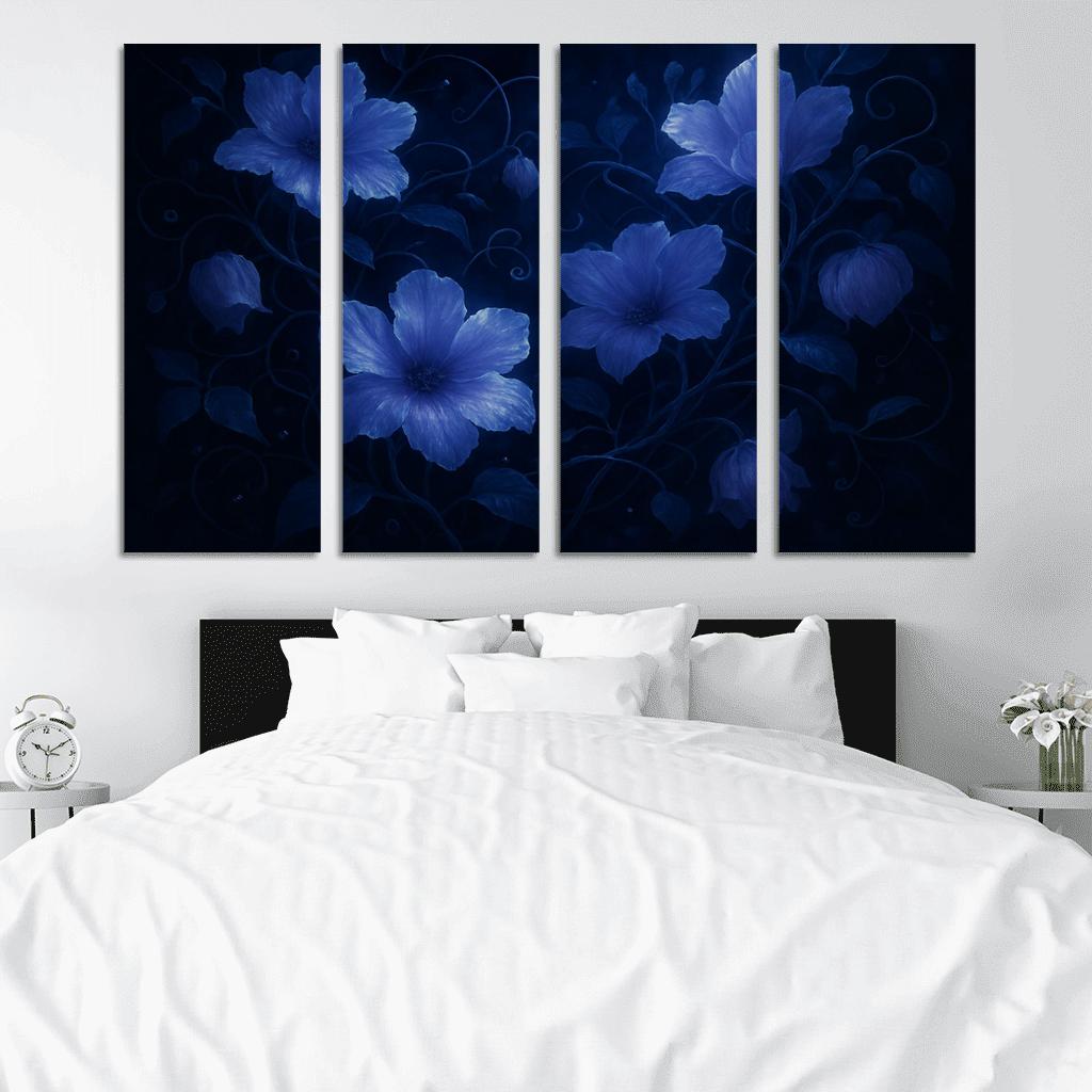 Nocturnal Luminescent Petal Constellation multi-panel paintings