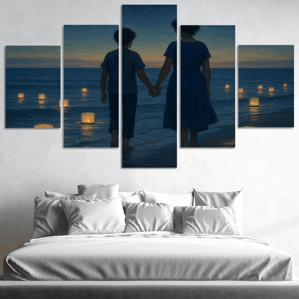 Lanterns Of Memory Along The Evening Shore premium artwork frames