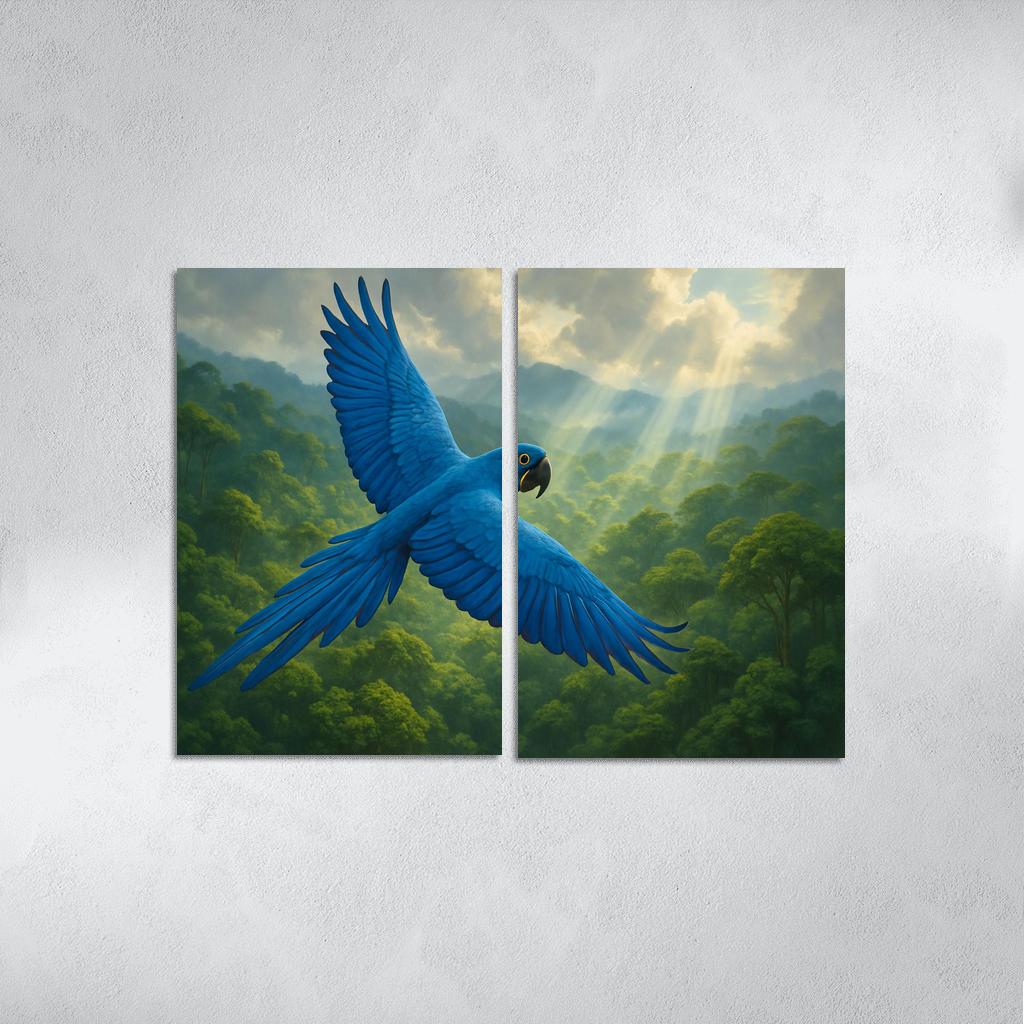 Azure Macaw Over Rainforest Canopy framed paintings