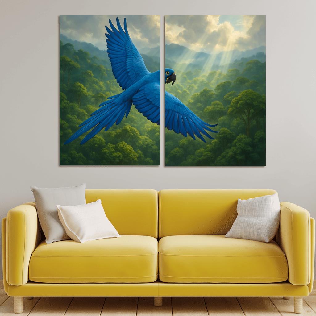Azure Macaw Over Rainforest Canopy framed paintings