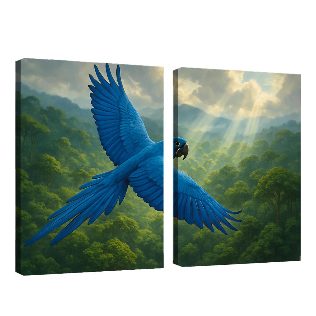 Azure Macaw Over Rainforest Canopy framed paintings