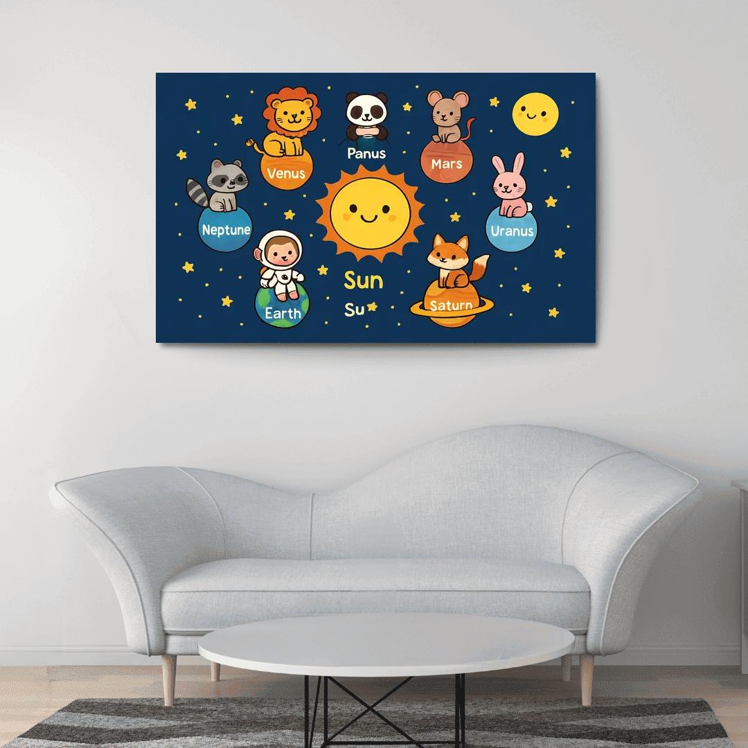 Solar System Animal Parade multi-panel paintings