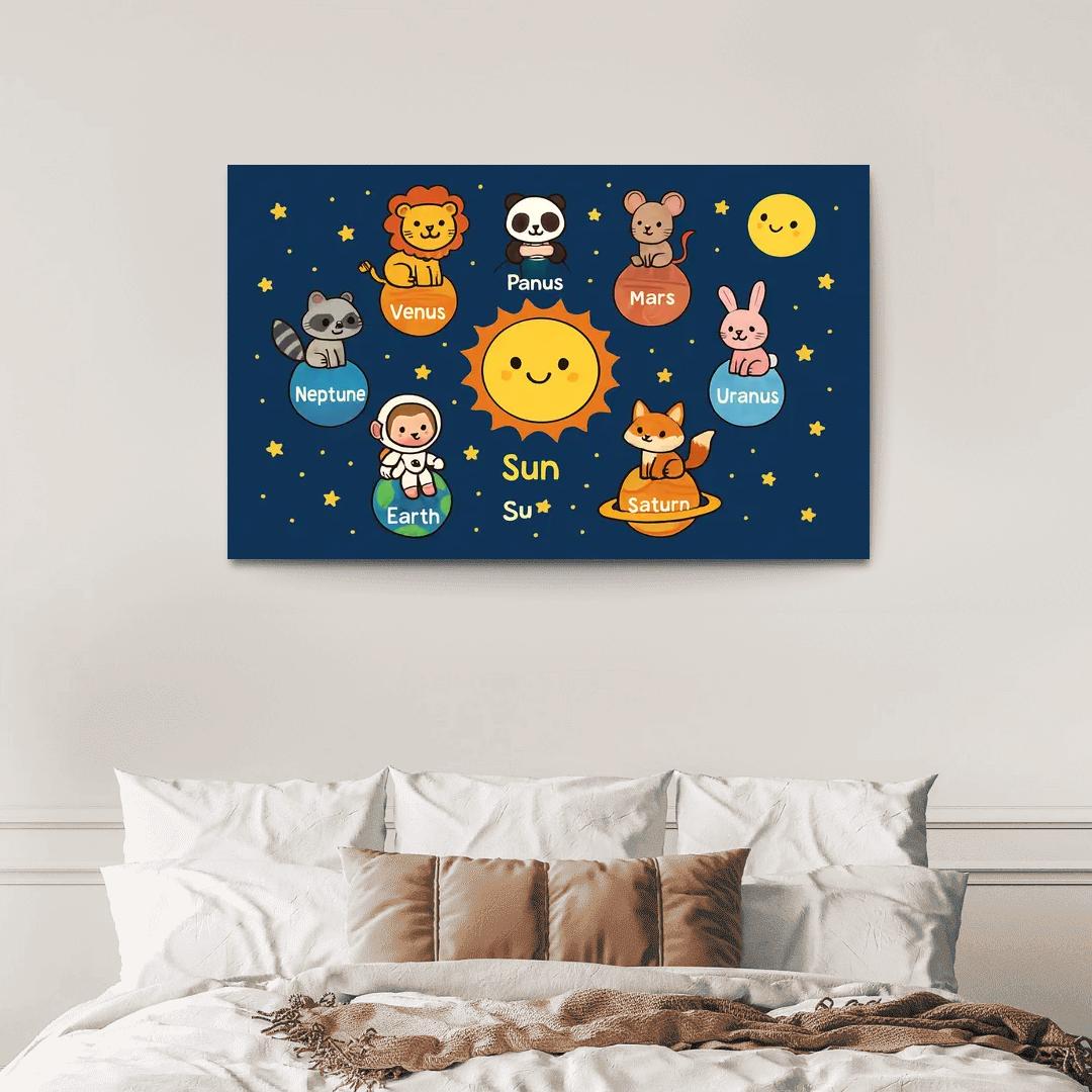 Solar System Animal Parade multi-panel paintings