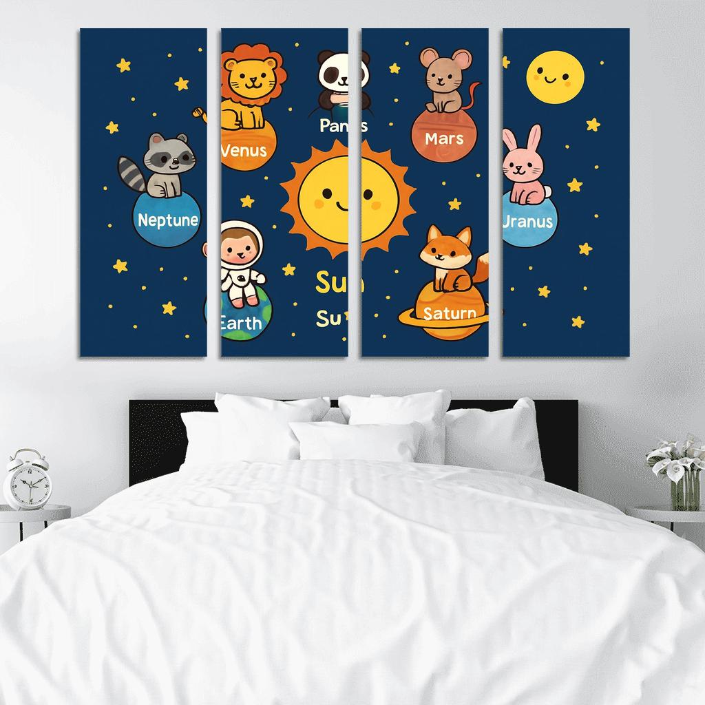 Solar System Animal Parade multi-panel paintings