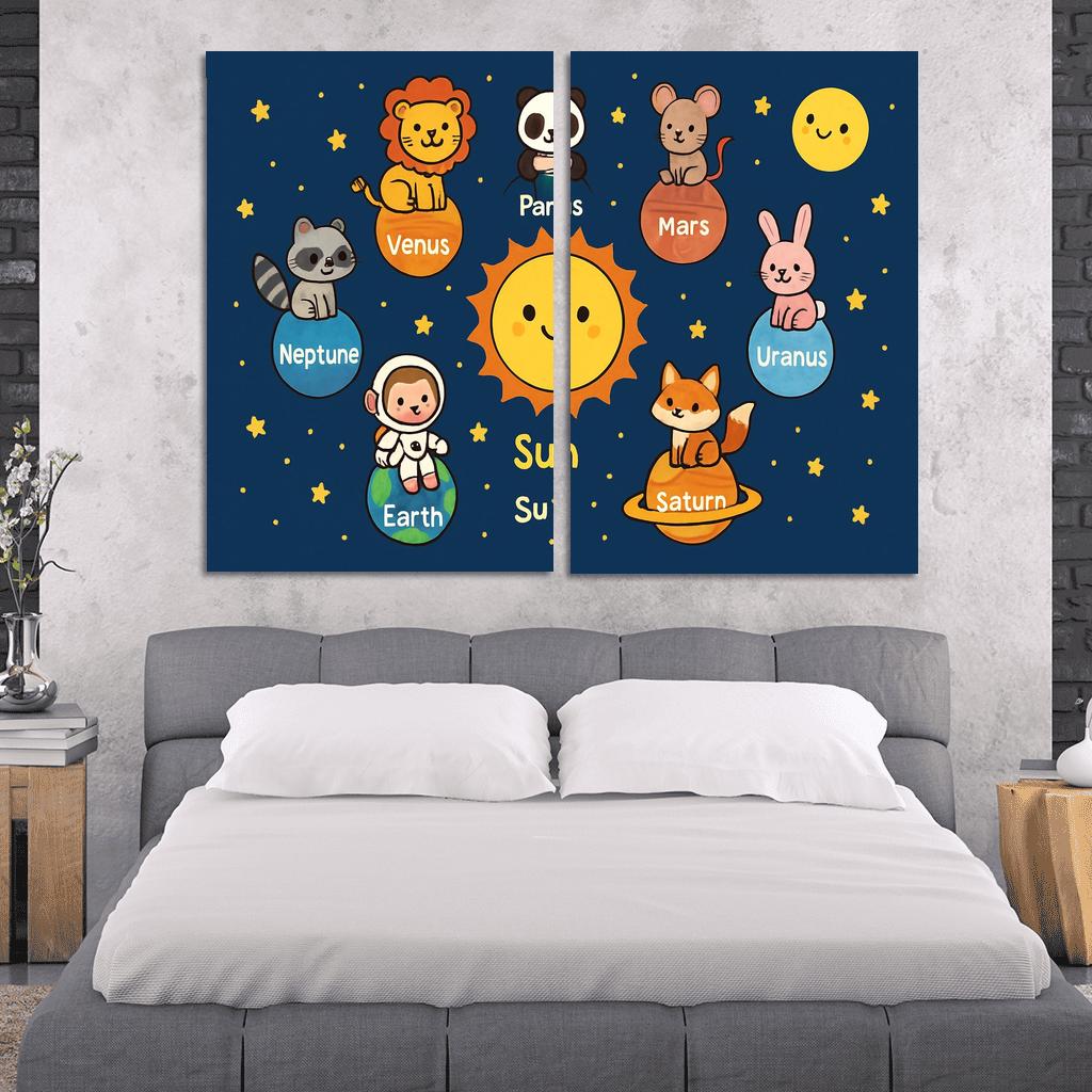 Solar System Animal Parade multi-panel paintings