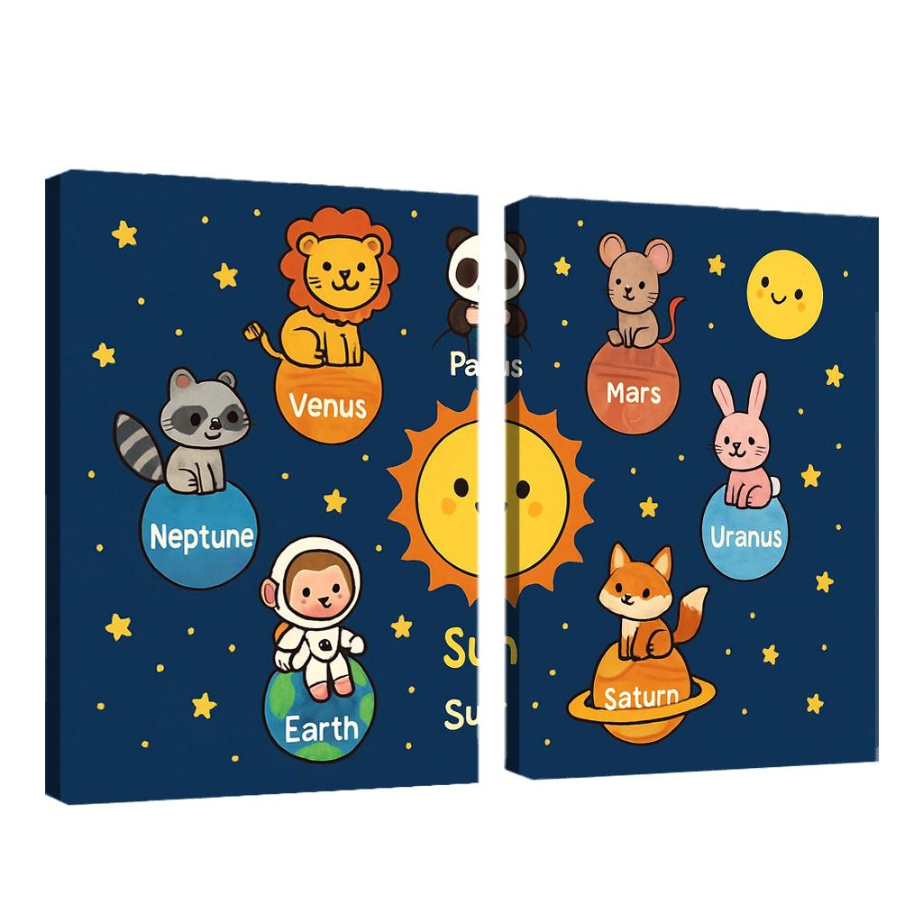 Solar System Animal Parade multi-panel paintings