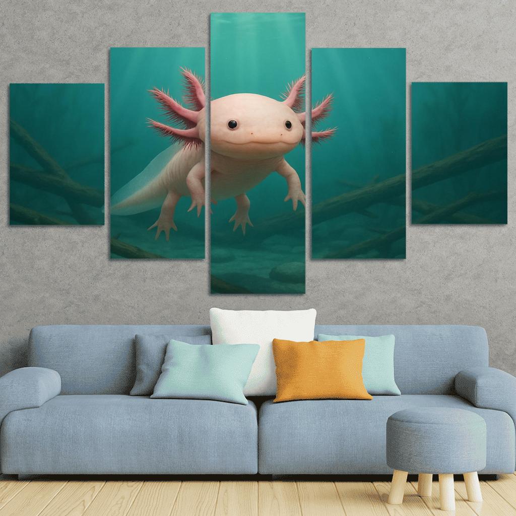 Curious Axolotl In A Submerged Forest art trends