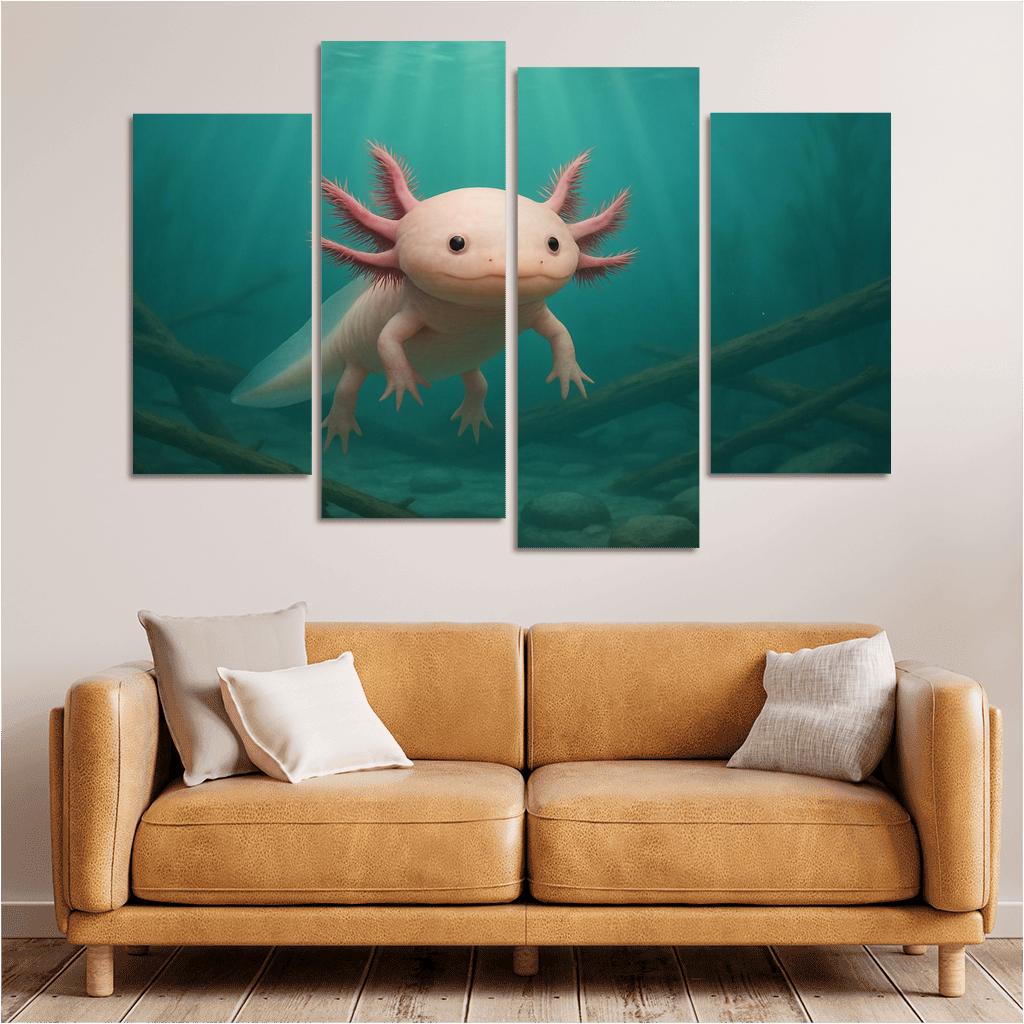 Curious Axolotl In A Submerged Forest art trends