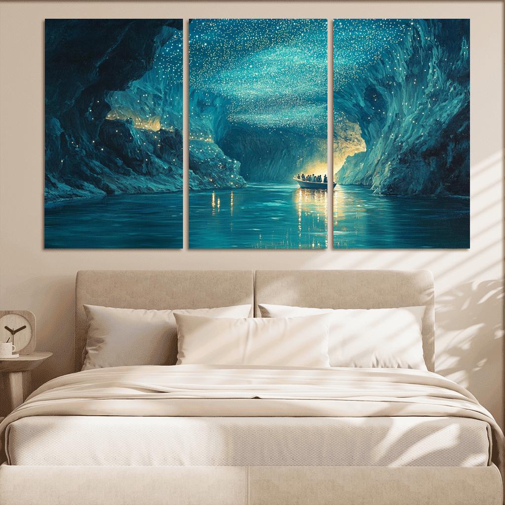 Waitomo Glowworm Caves Underground River Scene framed paintings