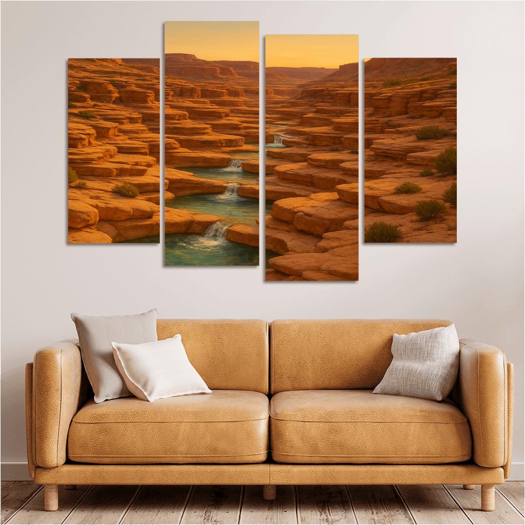 Amber Light Across Terraced Canyon Pools oil paintings frame