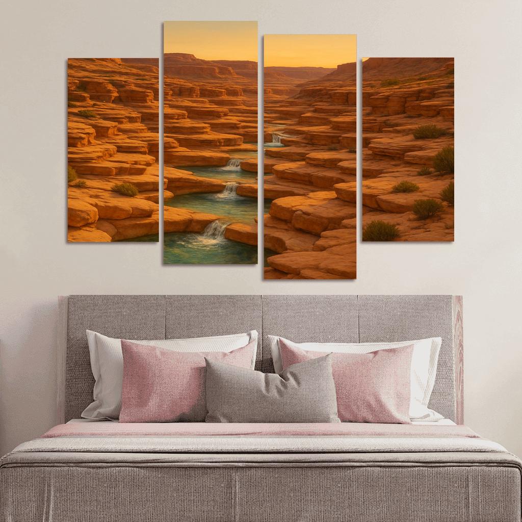 Amber Light Across Terraced Canyon Pools oil paintings frame
