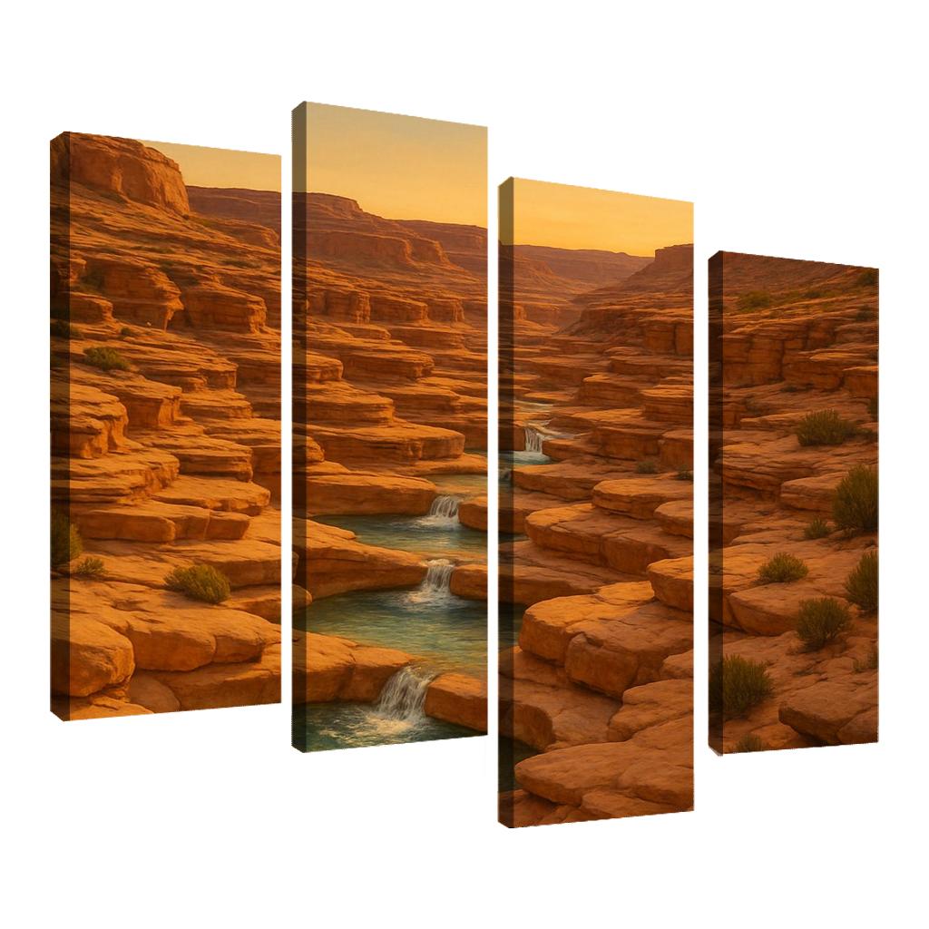 Amber Light Across Terraced Canyon Pools oil paintings frame