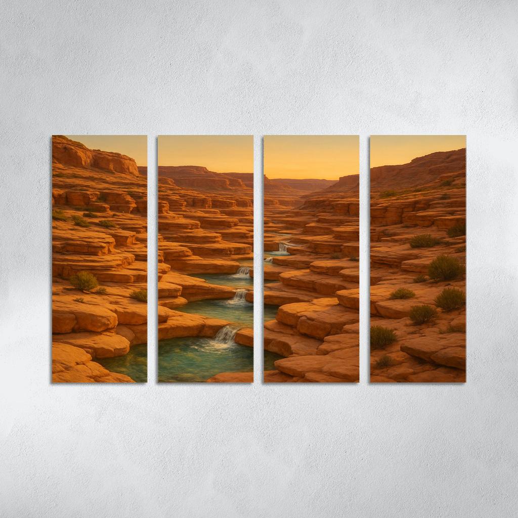Amber Light Across Terraced Canyon Pools oil paintings frame