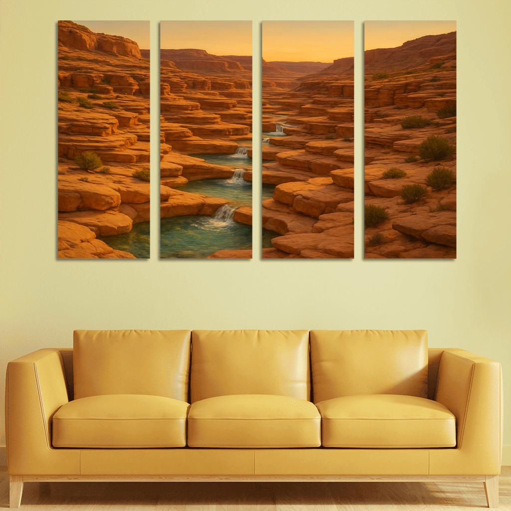 Amber Light Across Terraced Canyon Pools oil paintings frame